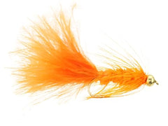 Wild Water orange woolly bugger, classic streamer for bass and panfish in lake and river.