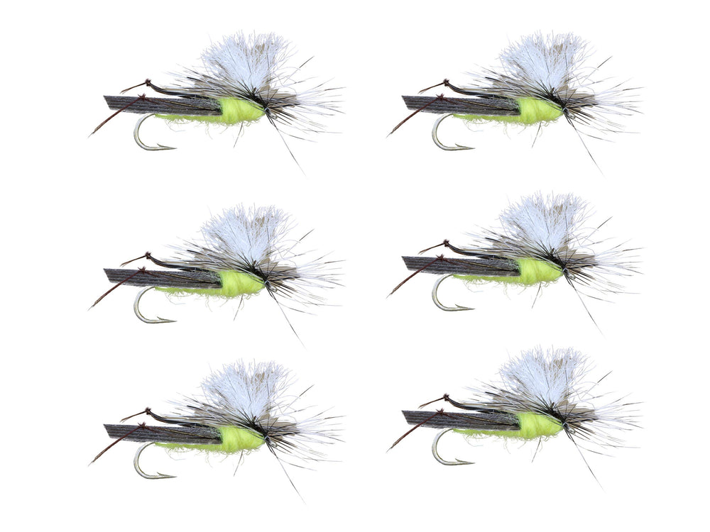 Wild Water parachute hopper dry fly size 12 resting on surface for surface feeding