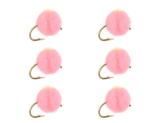 Wild Water pink egg yellow-spot fly, size 12, 6-pack for trout and salmon.