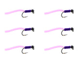 Wild Water Purple Squirmy Worm fly close-up showing lifelike worm pattern for trout.