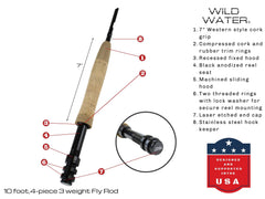 Wild Water fly rod aluminum reel seat ensures secure reel mounting and quick adjustments.