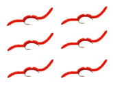 Wild Water San Juan Worm fly tied on a hook, ideal for year-round trout fishing.