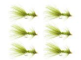 Wild Water Woolly Bugger Olive Bead Head on display in a six-pack for versatile trout fishing.