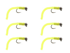 Wild Water yellow squirmy worm flies with tungsten bead head for trout fishing