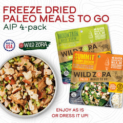 Wild Zora AIP-friendly elimination-stage meal highlights compatible option.