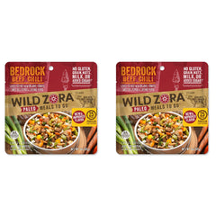 Wild Zora Bedrock Beef Chili 2-pack pouch, ready-to-eat for camping.