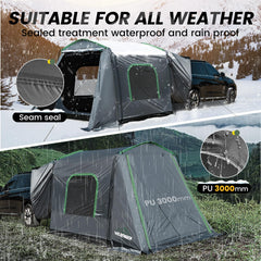 WildFinder SUV Tent PU3000MM waterproof fabric protects against rain and snow.