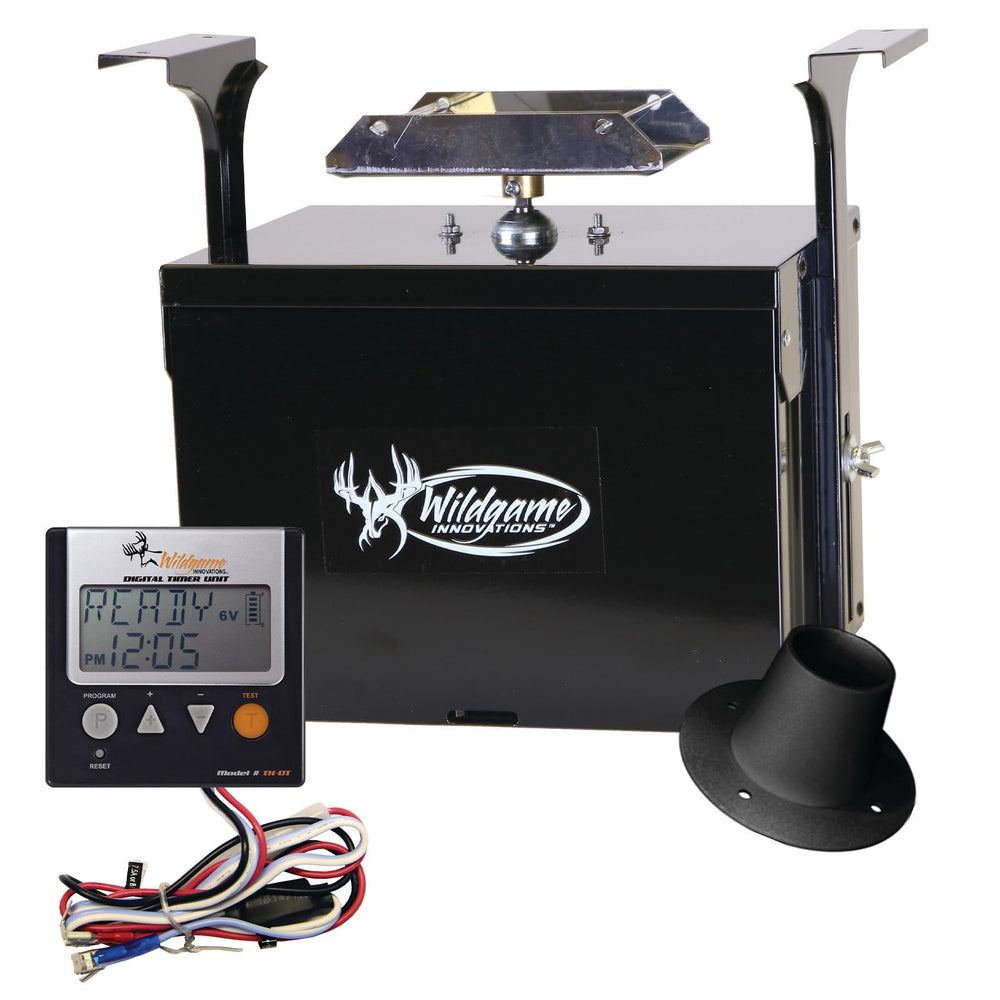 Wildgame Innovations Trophy Hunter front view, rugged digital feeder kit for dependable field use.