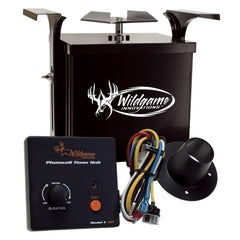 Wildgame Innovations Trophy Hunter 6V feeder cover—weather-ready powder-coated steel.