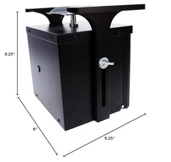 Close-up of the Trophy Hunter feeder housing highlighting weather-resistant steel finish.