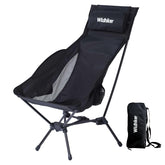 Wildhiker portable folding chair with high back and pillow for extended outdoor comfort.