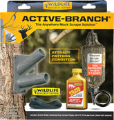 Wildlife Research Center Active-Branch Mock Scrape Kit mounted on a tree for scent placement.