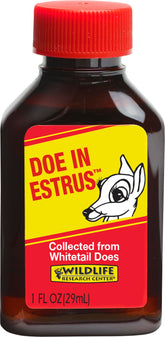 Wildlife Research Center Doe in Estrus bottle; potent attractant for whitetail deer hunting.