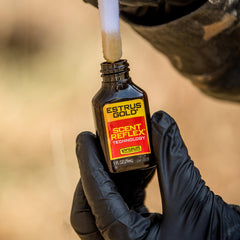 Wildlife Research Center Estrus Gold scent-trail helps create effective scrapes.