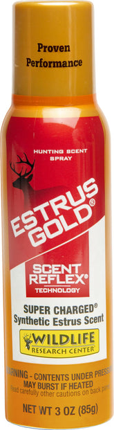 Wildlife Research Center Estrus Gold Spray bottle delivers ultra-realistic estrus scent for deer in the field.