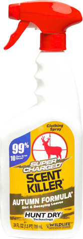 Wildlife Research Center Scent Killer Autumn Formula bottle shown to reduce human odor in the field.