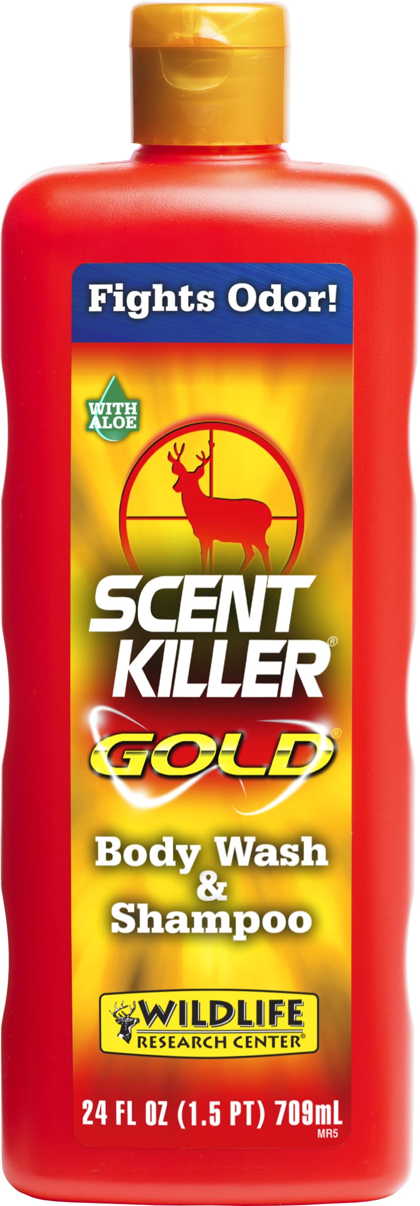 Wildlife Research Center Scent Killer Gold bottle 24oz for odor control after outdoor activities.