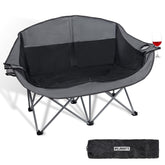 WildROOTS outdoor folding double chair side view, portable for camping.
