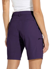 Willit women's 10in hiking shorts back view purple highlighting secure pocket layout for essentials