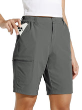 Willit women's 10in hiking shorts Forge Grey side view shows flexible stretch