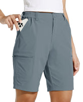 Willit women's 10in hiking shorts show adjustable waistband for secure fit during hikes