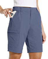 Willit women's 10-inch hiking cargo shorts sea blue - front view highlight stretchy comfort for hiking.