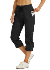 Willit women's woven capris close-up showing quick-dry fabric for active wear.