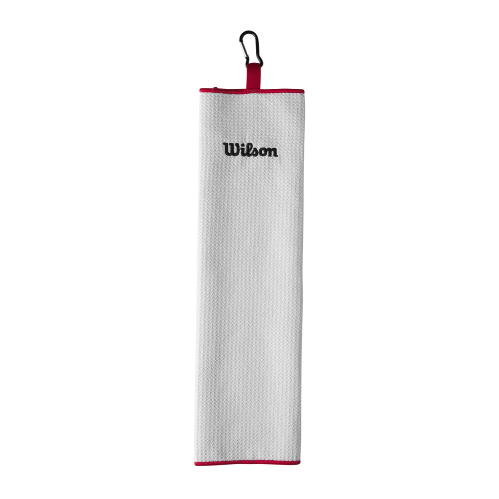 Wilson W/S Tri Fold Towel WH microfiber close-up, ultra-absorbent for gym or travel