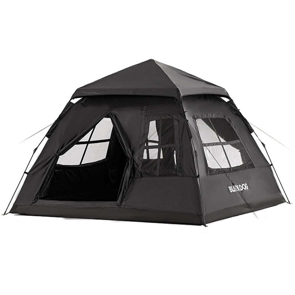 Windhike Blackdog tent demonstrates automatic pop-up setup for fast shelter.