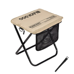 Windhike Blackdog folded stool tucked in a backpack for quick access.