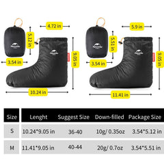 Windhike Naturehike booties with storage bag for easy packing on trips.
