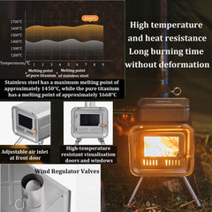 Windhike Naturehike Pure Titanium stove open door view for easy fuel access.