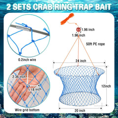 Collapsible crab traps with wire grid bottom and orange visibility rope