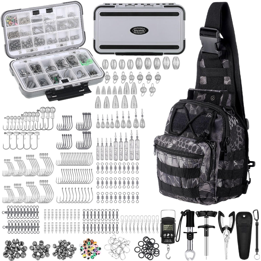 WinnerWhy 397-pcs fishing tackle kit backpack showcases full range of gear for versatile fishing.