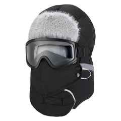 Front view of Winter Trapper Hat for Men with removable mask and goggles