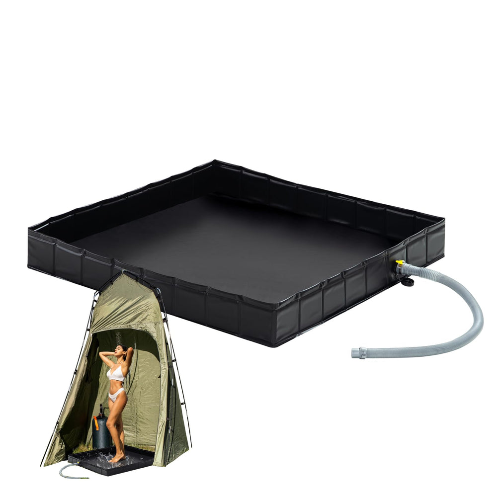 Wintogo portable shower pan folded for compact storage during RV trips