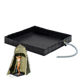 Wintogo portable shower pan folded for compact storage during RV trips