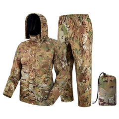 WINWAY rain suit jacket front view with tree camo pattern for hiking and hunting protection.