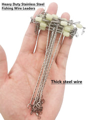 Wire trace leader with snap and luminous glow beads