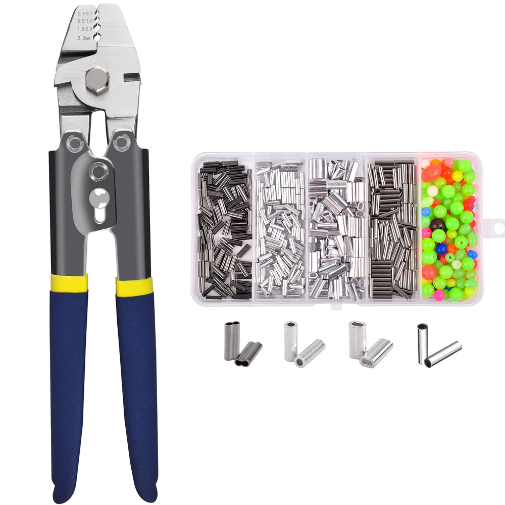 Crimping pliers set for wire rope with handle.