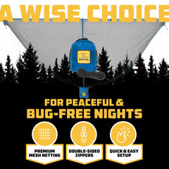 Wise Owl Outfitters hammock bug net blocks insects during campsite night.