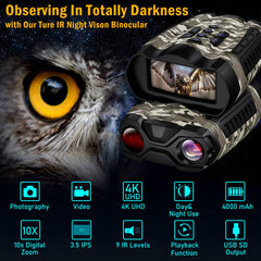 WISHBETY night vision binoculars with a 3.5 inch screen for real-time media review.