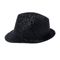 Withmoons-sequin-fedora-closeup reveals texture and sparkle on the cap