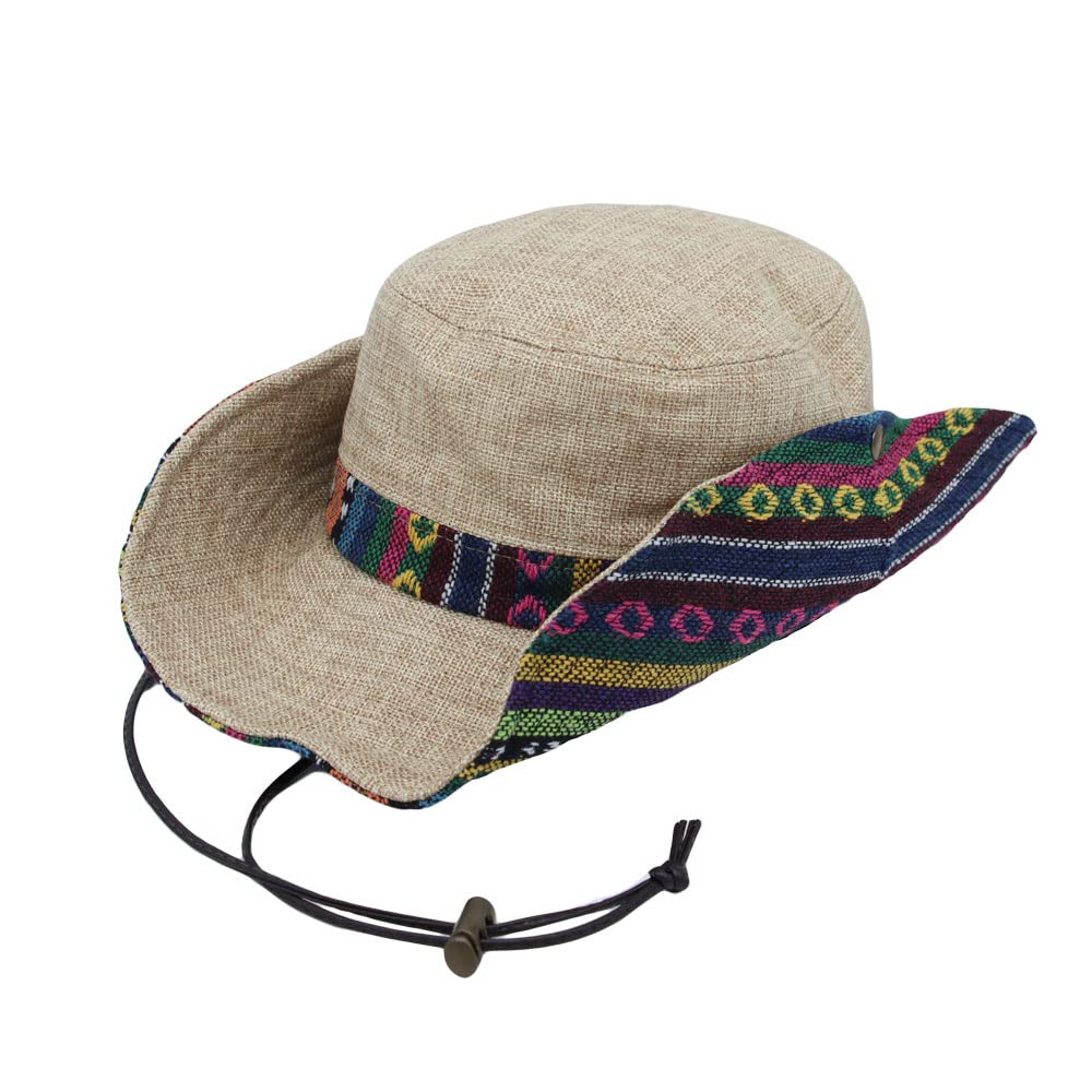 WITHMOONS wide-brim aztec-pattern hat in beige for sun protection