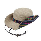 WITHMOONS wide-brim aztec-pattern hat in beige for sun protection