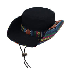 WITHMOONS boonie hat in black Aztec pattern, front view with sun protection.