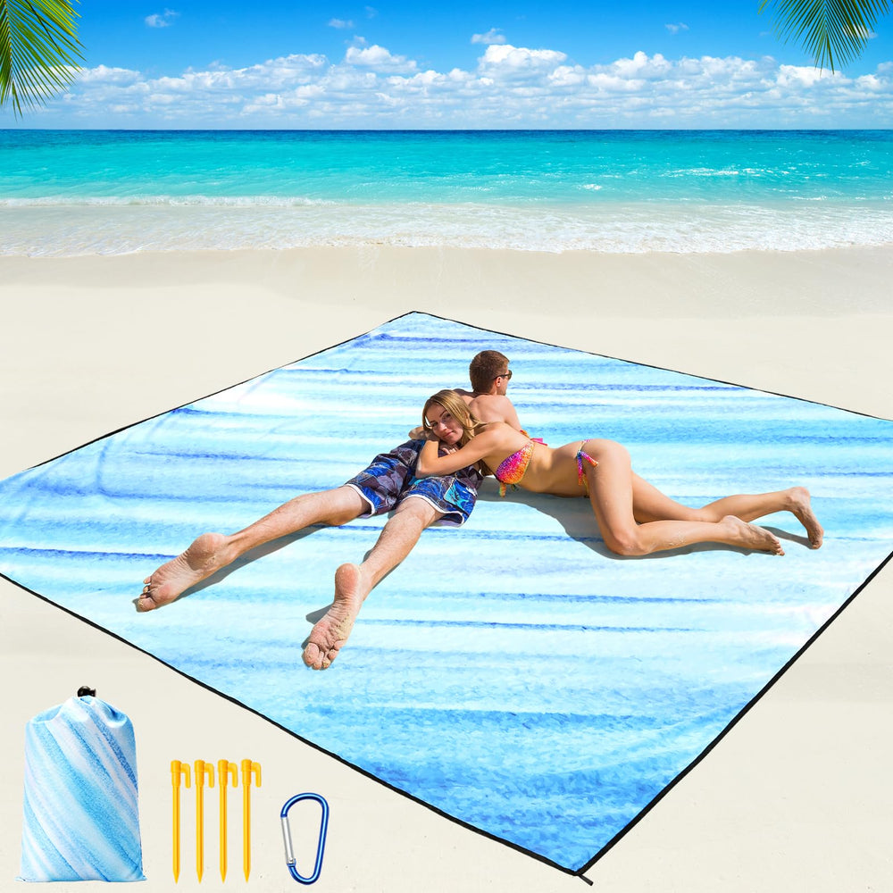 WIWIGO beach blanket folded in carry bag for easy travel