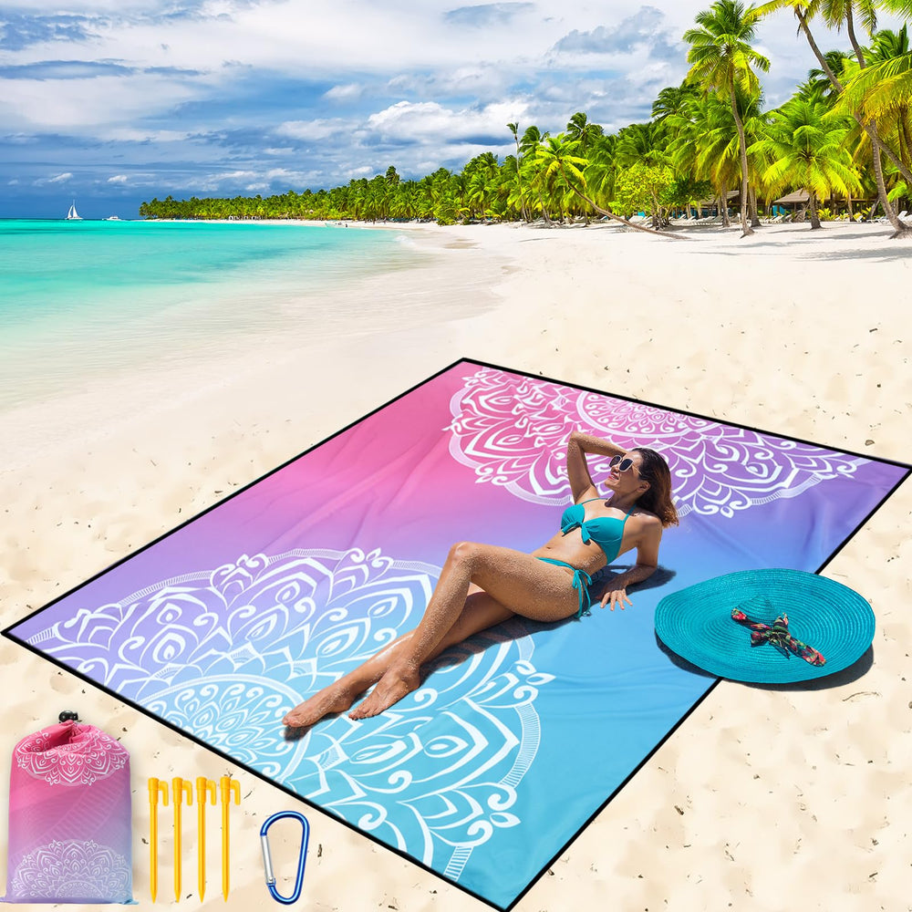 WIWIGO Beach Blanket folded for compact carry and quick setup