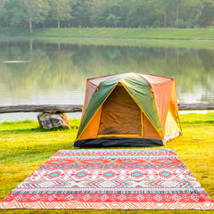 WIWIGO Beach Blanket four stakes and pockets secure the mat for outdoor use