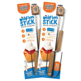 Wolf'em 2-in-1 roasting stick marshmallow closeup shows safe, easy roasting.